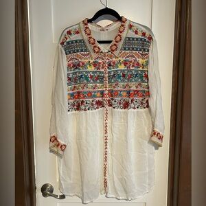 Johnny Was Heavily Embroidered Button front Long Sleeve Tunic/ Top